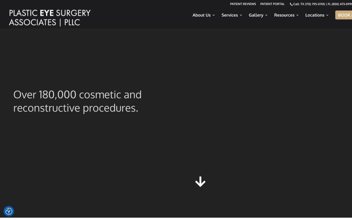Homepage of the Plastic Eye Surgery Associates website