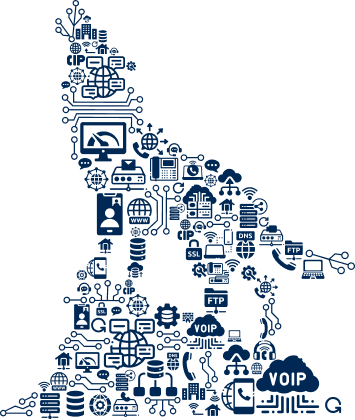 Chrysalis wolf illustration made of connected technology symbols